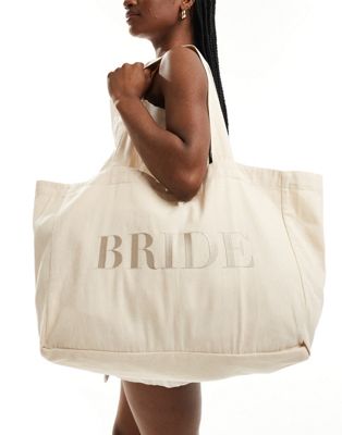 Six Stories Bride embroidered large tote bag in champagne Six Stories