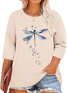 Chulianyouhuo Plus Size Tops for Women Cute Graphic Tees 3/4 Sleeve Flower Print Loose Fit Summer Casual T Shirts Chulianyouhuo