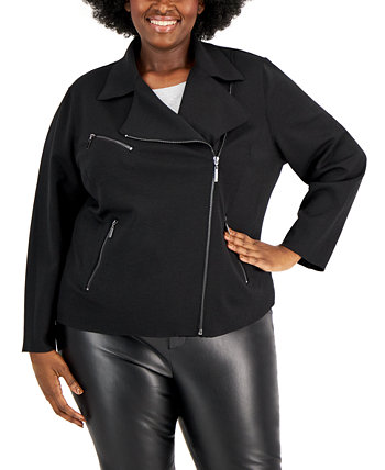 Куртка размера плюс с молнией спереди из крепа с аквалангом в байкерском стиле Anne Klein
