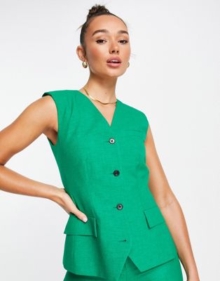Topshop longline fitted vest in green - part of a set TOPSHOP