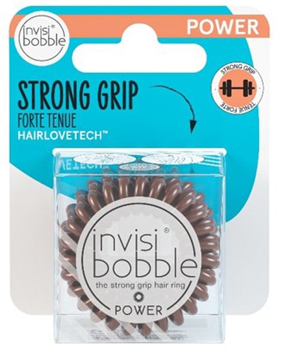 Invisibobble Power Strong Grip Hair Ring Hanging Pack Pretzel Brown -- 3 Rings Invisibobble
