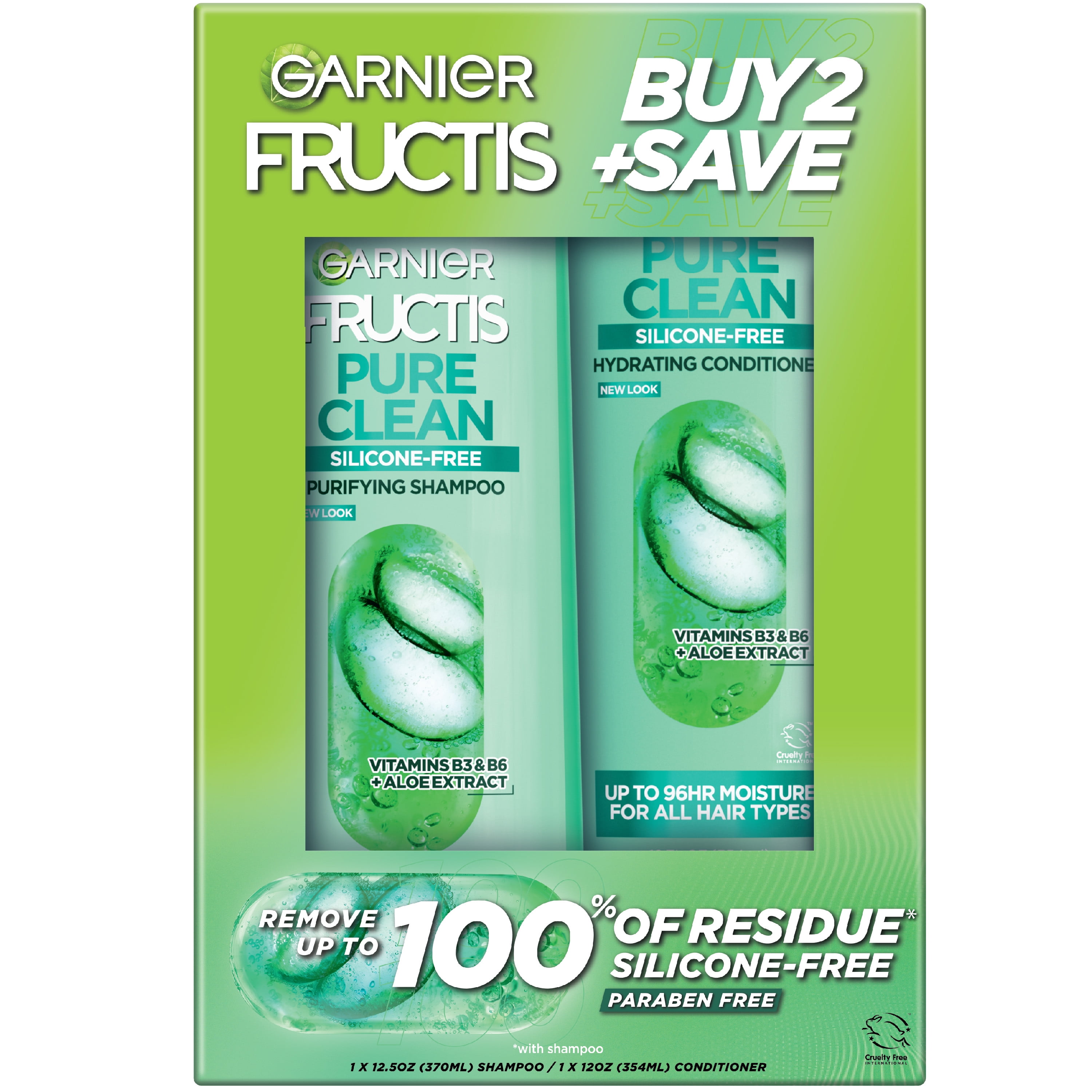 Garnier Fructis Pure Clean Smoothing, Straightening, Shampoo, Conditioner, All Hair Types, Everyday Use, 2 Count Garnier