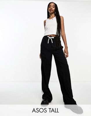 ASOS DESIGN Tall pull on pants with contrast panel in black ASOS Tall