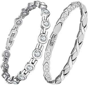 Feraco Magnetic Bracelet for Women Titanium Steel Magnetic Bracelet with Magnets Sparkling Crystal (Pack of 2) Feraco