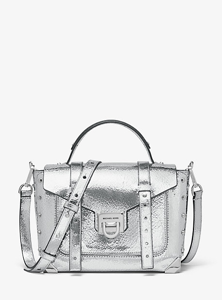 Manhattan medium crackled clearance metallic leather satchel