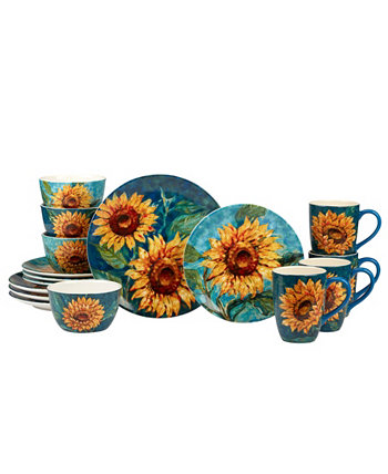 Набор столовой посуды Golden Sunflowers, 16 предметов, сервиз на 4 персоны Certified International