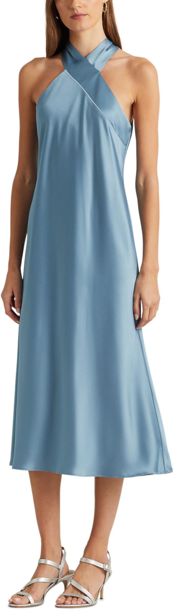 Коктейльное платье из атласного шармеза с лямкой на шее Ralph Lauren