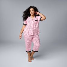 Plus Size Simply Vera Vera Wang Cozy Short Sleeve Notch Collar Pajama Top & Pajama Capris Set Simply Vera Vera Wang