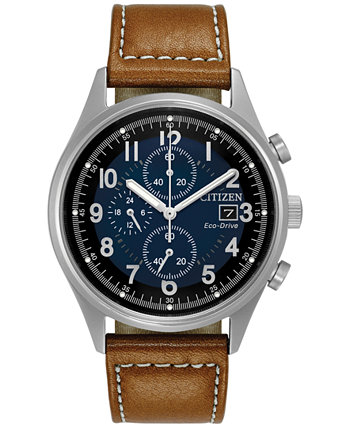 Мужские часы с экологическим приводом и коричневым кожаным ремешком 42мм CA0621-05L Citizen