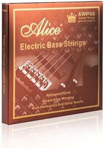 Alice Bass Guitar String 4 Strings Set, Hexagonal Core with Nickel Alloy Winding, 040-95 Light Gauge, Saturated & Warm Alice