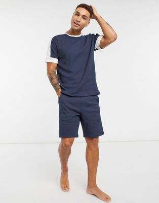ASOS DESIGN lounge waffle T-shirt and shorts pajama set with cut and sew panels ASOS DESIGN