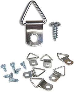 Framing Hardware Picture Hangers 50 Pack - Heavy Duty Nickel Plated Steel Sawtooth Hangers for Picture Frames, Small but Strong Triangle Frame Hardware, 1/2 Inch Wide 1 Inch Tall, with Screws 888 Corp