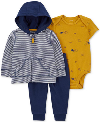 Маленькая хлопковая полосатая куртка для маленьких мальчиков, боди с принтом слона и брюки, комплект из 3 предметов Carter's