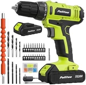 PULITUO 20V Cordless Drill/Driver, 2 Batteries Electric Screwdriver, 30Nm Power Drill Driver, 21+1 Torque, 2 Speed, 3/8"Keyless Chuck, power Drill with LED Light, Drill Driver Kit for Home (Red) PULITUO