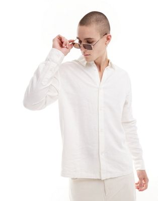 Белая льняная рубашка свободного кроя Weekday Weekday