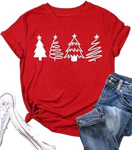 Christmas Tree Shirt for Women Merry Christmas Printed T-Shirts Short Sleeve Holiday Tee Xmas Gift Tops PECHAR