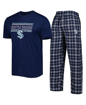 Мужской комплект для сна из темно-синей, серой футболки и брюк с логотипом Seattle Kraken Badge Concepts Sport