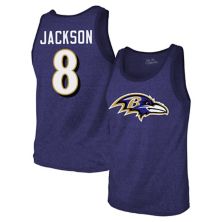 Men's Majestic Threads Lamar Jackson Purple Baltimore Ravens Tri-Blend Player Name & Number Tank Top Majestic Threads