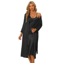 Женское атласное ночное белье, халат и ночная рубашка, комплект из кружева с длинным рукавом Cheibear