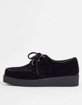 Truffle Collection lace up creeper in black micro suede Truffle Collection