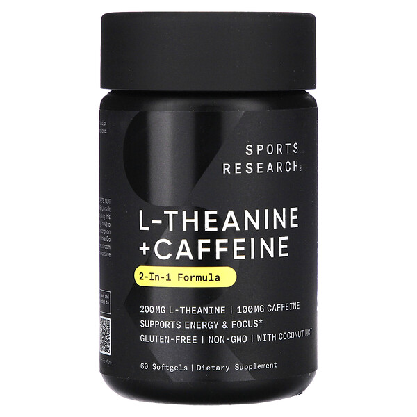 L-Theanine & Кофеин, 2-в-1 Формула - 60 капсул - Sports Research Sports Research
