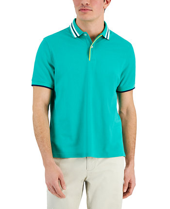 Мужская рубашка-поло из пике с коротким рукавом и полосатым воротником, созданная для Macy's Club Room