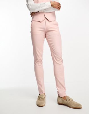 Пастельно-розовые узкие льняные костюмные брюки ASOS DESIGN ASOS DESIGN