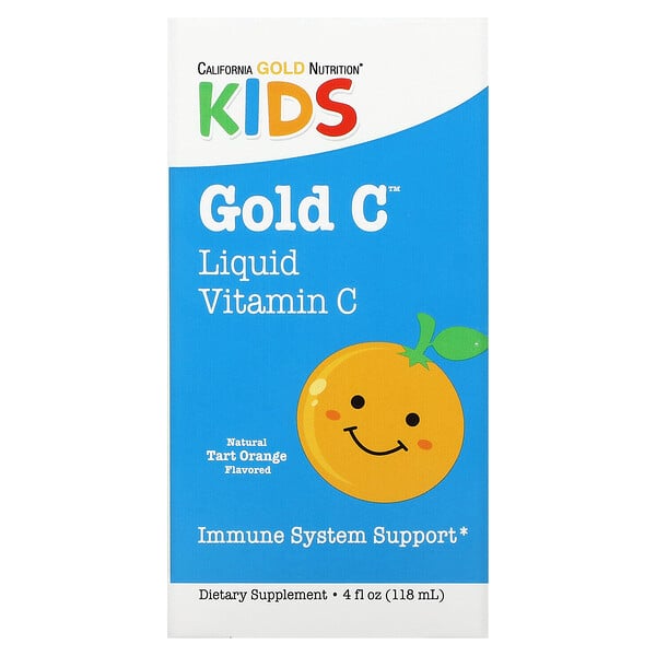Children's Liquid Gold Vitamin C, класс USP, со вкусом терпкого апельсина, 4 жидких унции (118 мл) California Gold Nutrition