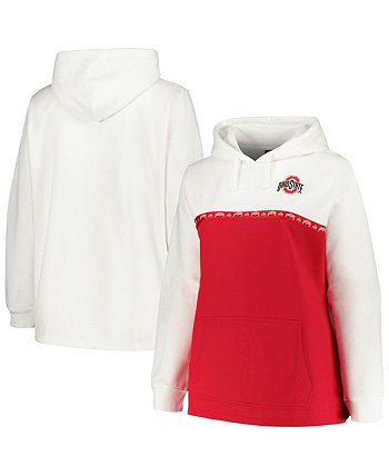 Женский белый, алый пуловер с капюшоном Ohio State Buckeyes большого размера с лентой Profile
