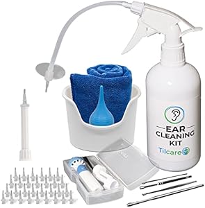 Ear Wax Removal Tool by Tilcare - Ear Irrigation Flushing System for Adults & Kids - Perfect Ear Cleaning Kit - Includes Basin, Syringe, Curette Kit, Towel and 30 Disposable Tips Tilcare