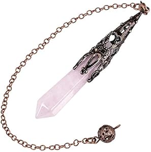 Nupuyai Healing Crystal Pendulum for Dowsing Divination Reiki, Vintage Carved Stone Hexagonal Point Pendant with Chain Nupuyai