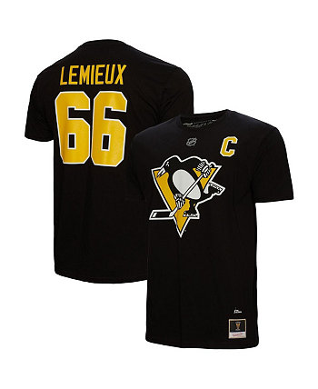 Мужская черная футболка с именем и номером Mario Lemieux Pittsburgh Penguins Mitchell & Ness