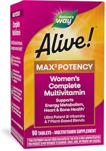 Nature's Way Alive! Max3 Potency Women's Complete Multivitamin, Supports Energy Metabolism, Heart & Bone Health*, with B-Vitamins Including Methylated B12 and Folate, 90 Tablets (Packaging May Vary) Nature's Way