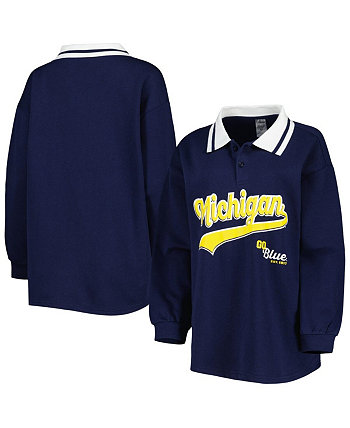 Женская темно-синяя рубашка поло с длинным рукавом Michigan Wolverines Happy Hour Gameday Couture