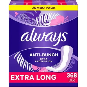 Always Anti-Bunch Xtra Protection, Panty Liners for Women, Extra Long Length, Unscented, 92 Count (Pack of 4) (368 Count) Visit the Always Store