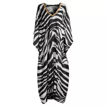 Платье макси из хлопка и шелка с V-образным вырезом Zebra Natori