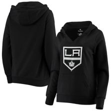 Женский черный флисовый пуловер с V-образным вырезом и логотипом Los Angeles Kings Primary Team с логотипом фанатиков Fanatics
