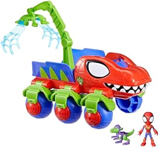 Spidey and his Amazing Friends Marvel Dino-Webs Crawler Toy Car Playset, Spider-Man & Goblin Raptor 4-Inch Action Figures, Kids Ages 3 & Up Spidey and His Amazing Friends