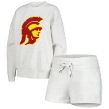 Women's Gameday Couture Ash USC Trojans Team Effort Pullover Sweatshirt & Shorts Sleep Set Unbranded