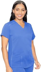 Med Couture V-Neck Scrub Top for Women with 4 Pockets, Rib-Knit Side Panel, and Shirttail Hem MC7459 Med Couture