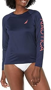 Nautica Women's Standard Long Sleeve Rashguard UPF 30+ Uv Sun Protection Swim Shirt Nautica