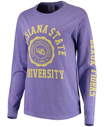 Фиолетовая женская футболка оверсайз LSU Tigers Comfort Colors с длинным рукавом с принтом университета Summit Sportswear