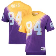 Men's Mitchell & Ness Randy Moss Gold/Purple Minnesota Vikings Retired Player Name & Number Diagonal Tie-Dye V-Neck T-Shirt Mitchell & Ness