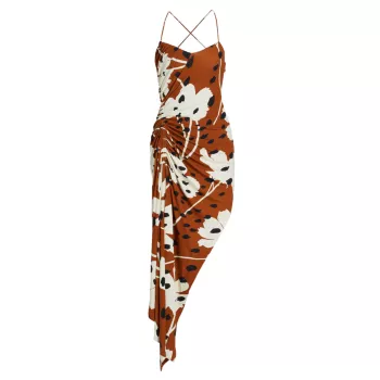 Асимметричное драпированное платье миди с цветочным принтом MONSE