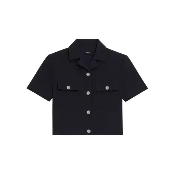 Shrunke Cotton-Blend Button-Front Crop Shirt Theory