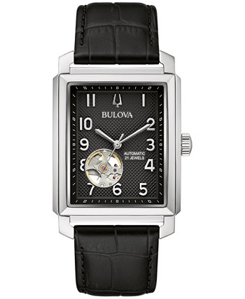 Мужские автоматические часы Sutton с черным кожаным ремешком, 33 мм Bulova