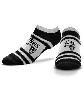 Women's Brooklyn Nets Block Stripe Fuzzy Ankle Socks For Bare Feet
