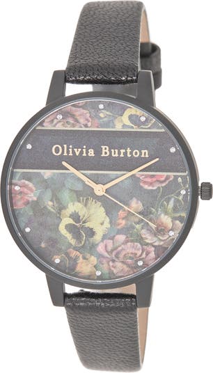 Женские часы OLIVIA BURTON Varsity с матовым черным кожаным ремешком, 38 мм OLIVIA BURTON
