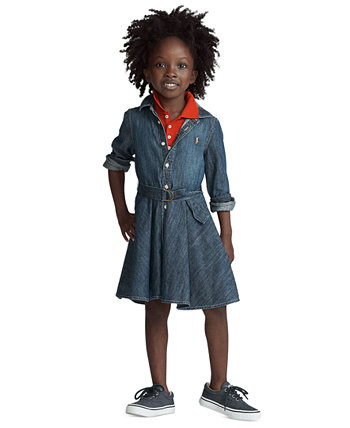 Джинсовое хлопковое платье-рубашка для маленьких девочек Ralph Lauren