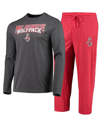 Мужской красный, темно-серый, потертый комплект для сна с длинными рукавами и брюками NC State Wolfpack Meter Concepts Sport